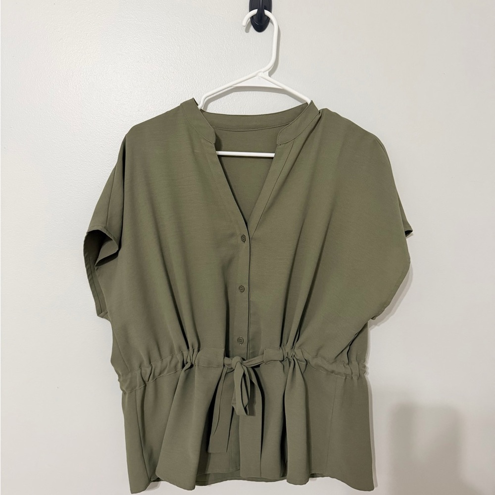 Stylish Olive Women's Blouse with Tie Waist